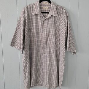Foxfire Mens 2XT Plaid Button Down Shirt Short Sleeve Brown Blue Tall 2XL